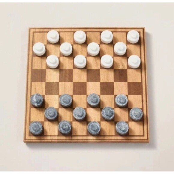 Open Box Wood & Marble Checkers Board Game- Hearth & Hand with Magnolia - Picture 1 of 4